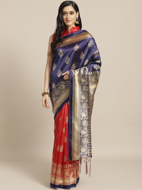 

Saree mall Navy Blue & Red Half & Half Printed Saree