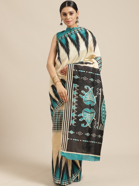 Beige & Green Printed Saree