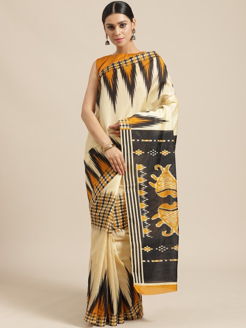 

Saree mall Beige & Mustard Yellow Printed Saree