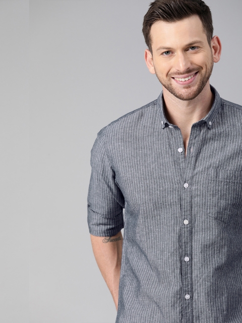 

Mast & Harbour Men Grey Regular Fit Striped Casual Shirt