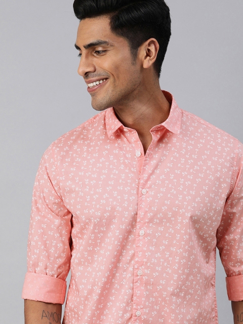 

Mast & Harbour Men Peach-Coloured & White Slim Fit Conversational Print Casual Shirt