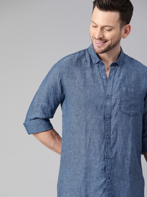 

Mast & Harbour Men Blue Linen Regular Fit Solid Casual Shirt