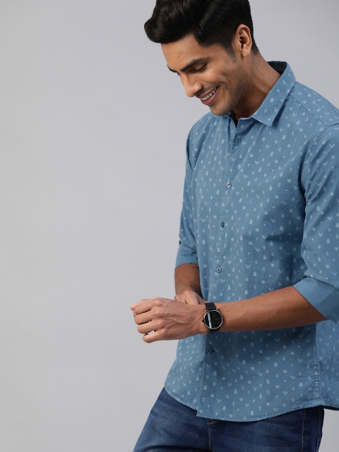 

Mast & Harbour Men Teal Blue & White Slim Fit Conversational Printed Casual Shirt