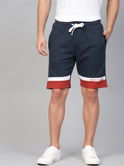 

Mast & Harbour Men Navy Blue Striped Detail Regular Fit Shorts