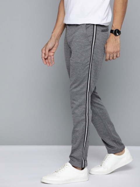 

Mast & Harbour Men Grey Melange Side Striped Regular Fit Solid Trousers