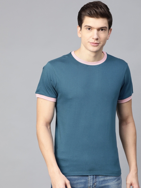 

Mast & Harbour Men Teal Blue Solid Round Neck T-shirt