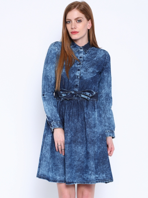 

Tokyo Talkies Blue Washed Denim A-Line Dress