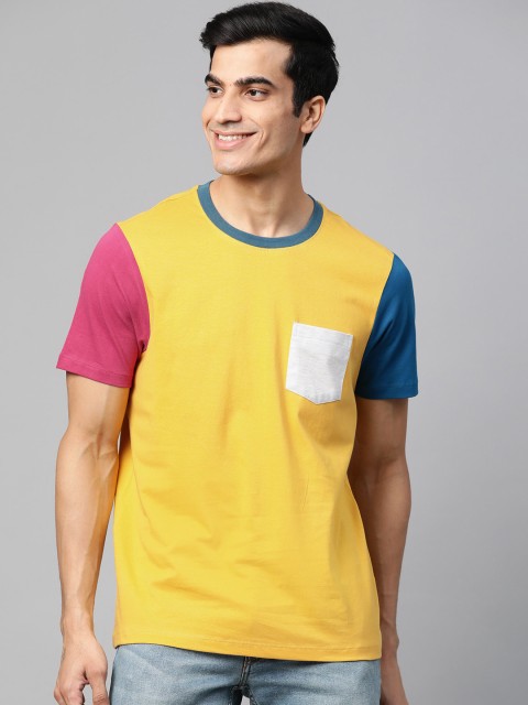 

Mast & Harbour Men Mustard Yellow Colourblocked Round Neck T-shirt