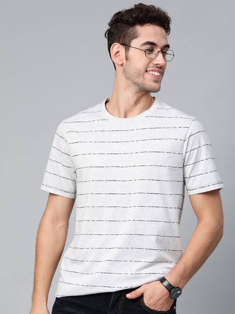 

Mast & Harbour Men Off-White & Black Striped Round Neck T-shirt