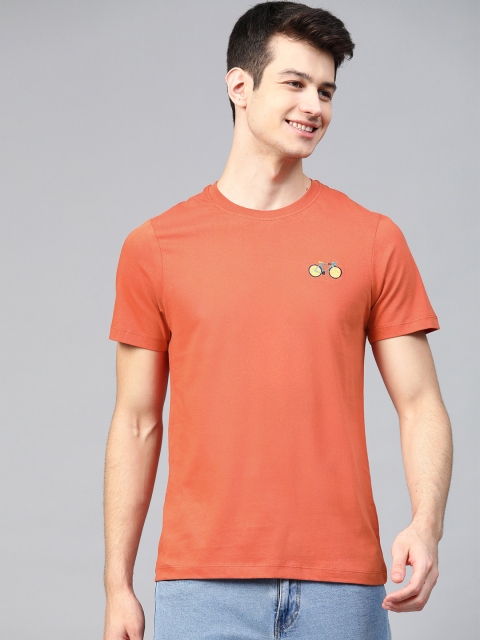 

Mast & Harbour Men Peach-Coloured Solid Round Neck T-shirt