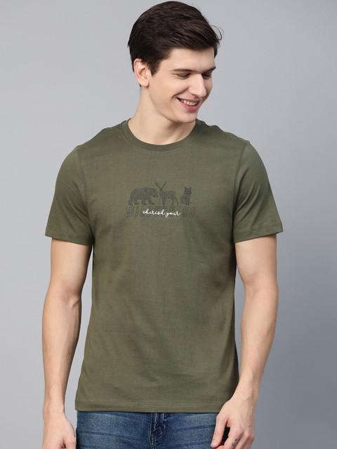 

Mast & Harbour Men Olive Green Solid Round Neck T-shirt
