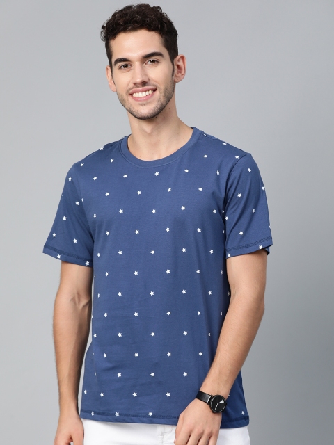 

Mast & Harbour Men Navy Blue & White Star Print Round Neck T-shirt