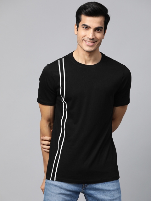 

Mast Harbour Men Black Striped Detail Round Neck Pure Cotton T-shirt