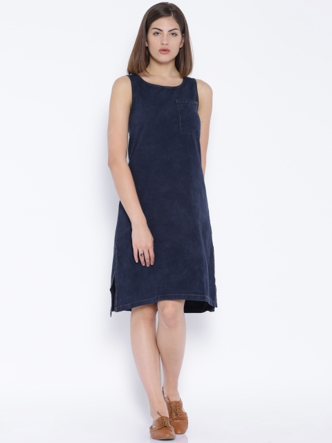 

Tokyo Talkies Navy Denim A-Line Dress, Navy blue