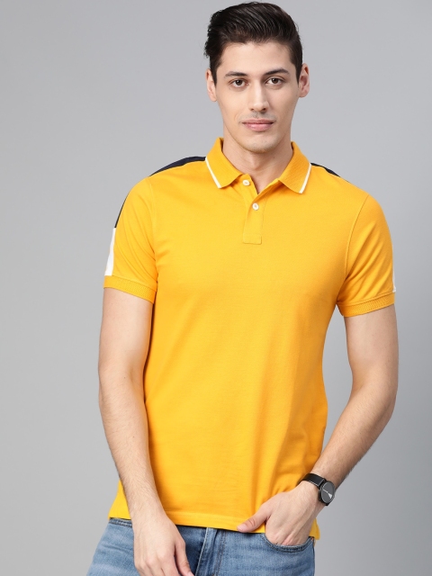 

Mast & Harbour Men Mustard Yellow Solid Polo Collar Sustainable T-shirt