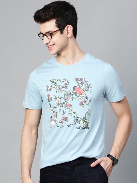 

Mast & Harbour Men Blue & Off White Floral Printed Round Neck T-shirt