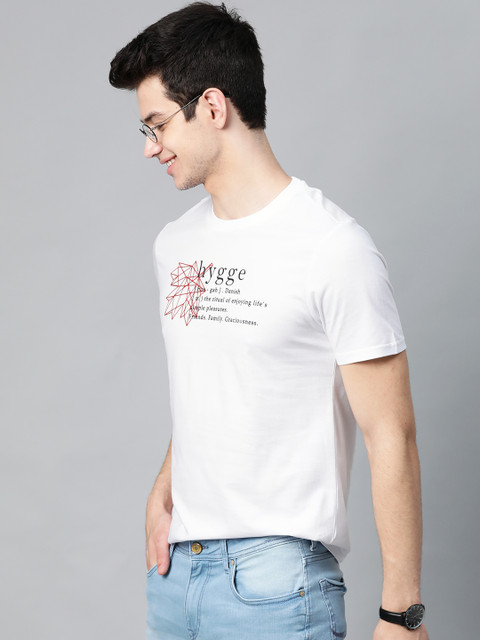 

Mast & Harbour Men White & Black Printed Round Neck T-shirt