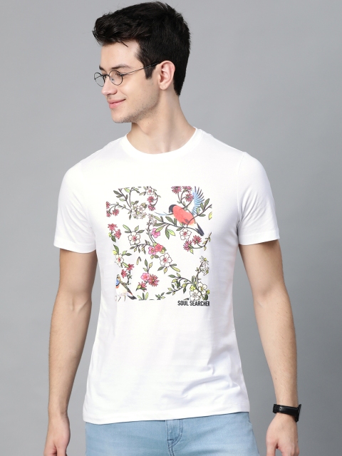 

Mast & Harbour Men White & Green Floral Print Round Neck T-shirt