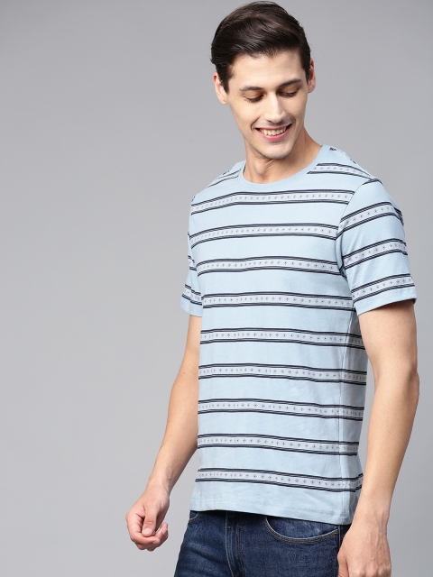 

Mast & Harbour Men Blue & Red Striped Round Neck Handcrafted T-shirt
