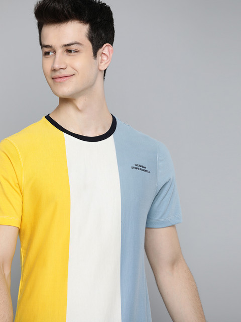 

Mast & Harbour Men Yellow Colourblocked Round Neck T-shirt