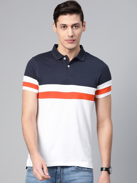 

Mast & Harbour Men Navy Blue & White Colourblocked Polo Collar Sustainable T-shirt