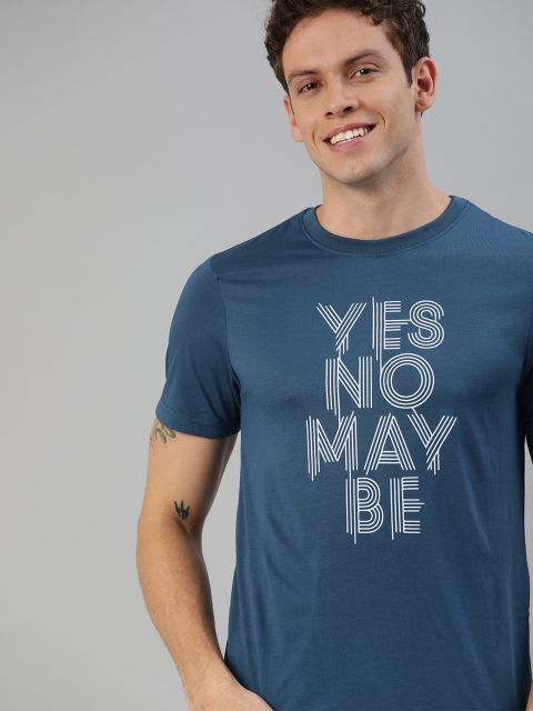 

Mast & Harbour Men Teal Blue Printed Round Neck Sustainable T-shirt