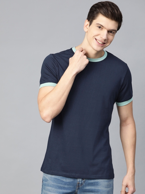 

Mast & Harbour Men Navy Blue Solid Round Neck T-shirt