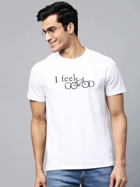 

Mast & Harbour Men White & Navy Blue Printed Round Neck T-shirt