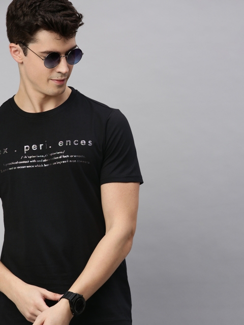 

Mast Harbour Men Black Printed Round Neck Pure Cotton T-shirt