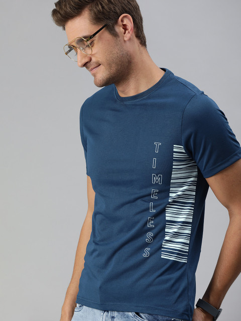 

Mast & Harbour Men Blue Printed Round Neck Sustainable T-shirt