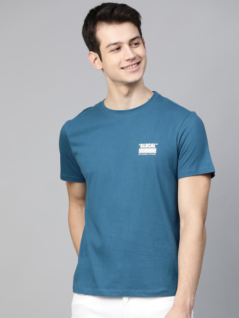 

Mast & Harbour Men Teal Blue Solid Round Neck T-shirt
