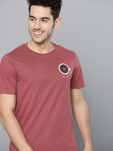 

Mast & Harbour Men Pink Printed Detail Pure Cotton Round Neck T-shirt