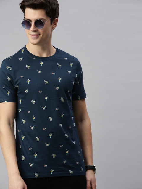 

Mast & Harbour Men Navy Blue Printed Round Neck T-shirt