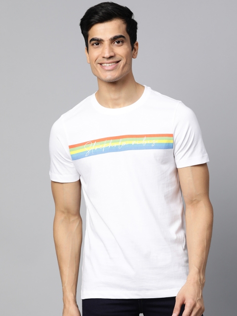 

Mast & Harbour Men White & Yellow Striped Round Neck T-shirt