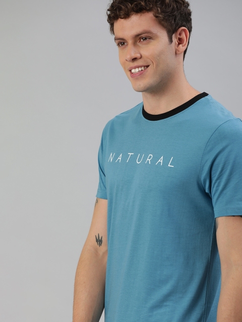 

Mast & Harbour Men Teal Blue Printed Round Neck Sustainable T-shirt