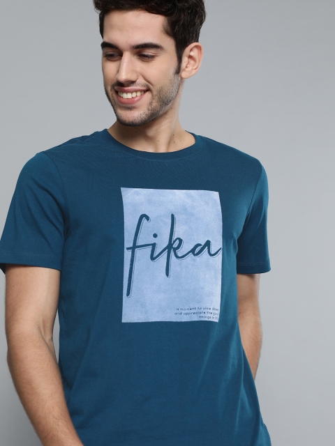 

Mast & Harbour Men Teal Blue Printed Round Neck T-shirt