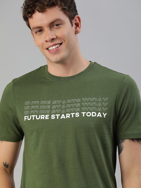 

Mast Harbour Men Olive Green Printed Round Neck Sustainable Pure Cotton T-shirt