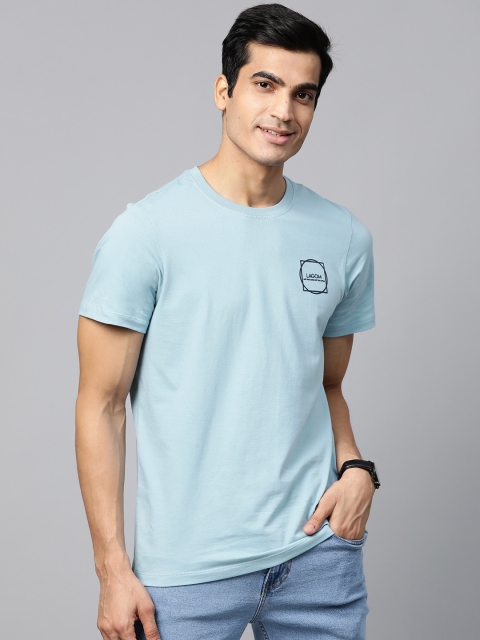 

Mast & Harbour Men Blue Embossed Printed Detail Round Neck T-shirt