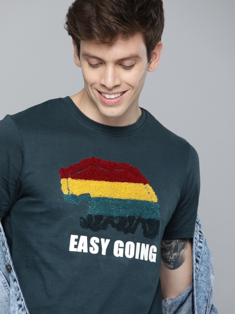 

Mast & Harbour Men Navy Blue Printed Round Neck T-shirt