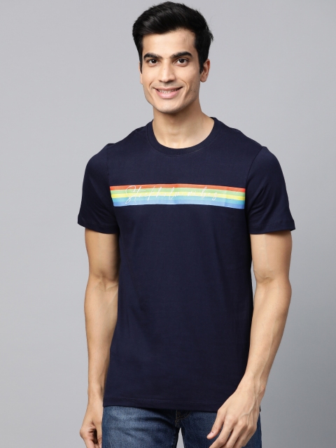 

Mast & Harbour Men Navy Blue & Orange Printed Round Neck T-shirt