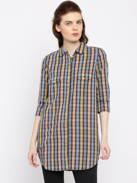 

Tokyo Talkies Yellow & Navy Checked Tunic Shirt