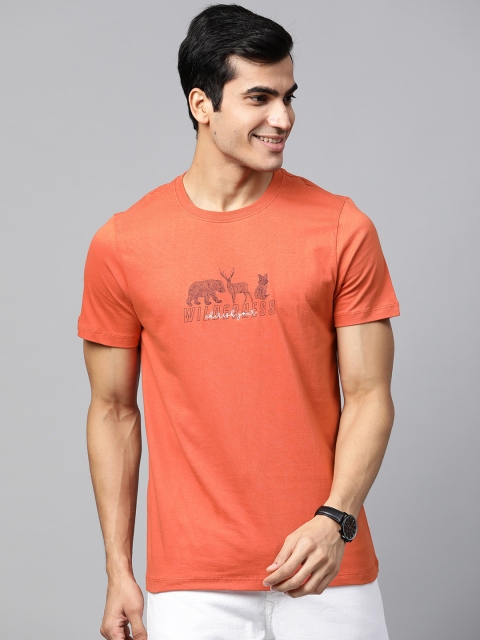 

Mast & Harbour Men Rust Orange & Navy Blue Printed Round Neck T-shirt