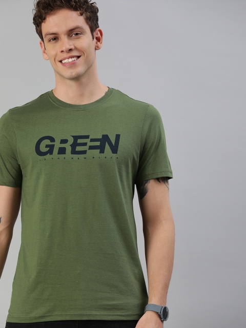 

Mast & Harbour Men Olive Green Printed Round Neck Sustainable T-shirt