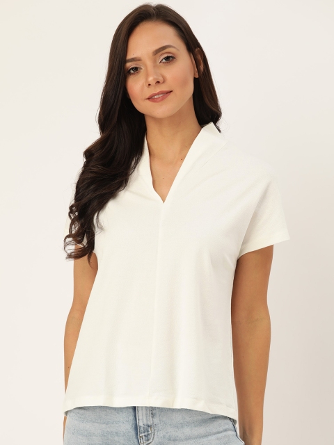 

ether Women Off-White Solid Boxy Top