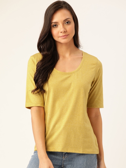 

ether Women Mustard Yellow Solid Scoop Neck T-shirt