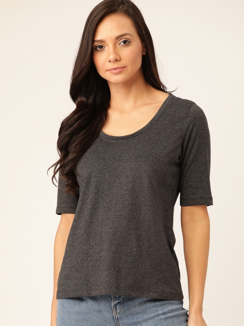 

ether Women Charcoal Grey Solid Scoop Neck T-shirt