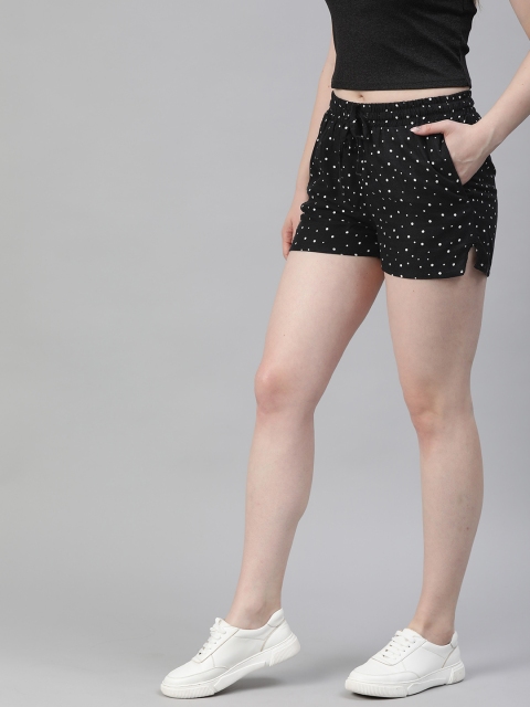 

HERE&NOW Women Black Geometric Printed Regular Fit Hot Pants