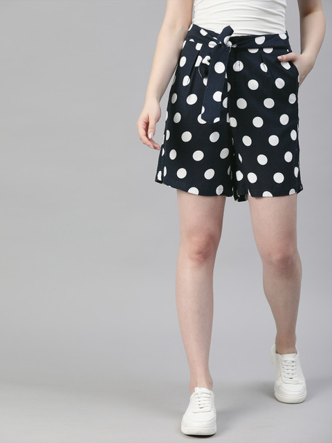 

HERE&NOW Women Navy Blue & White Geometric Printed Regular Fit Regular Shorts