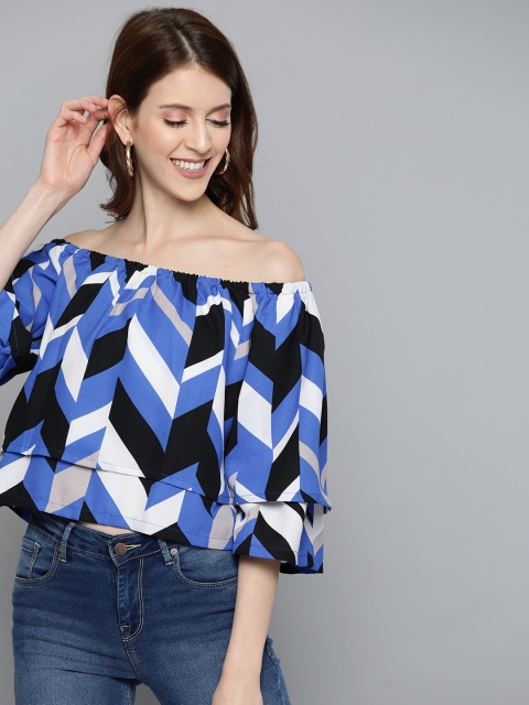 

HERE&NOW Women Blue & White Printed Layered Top