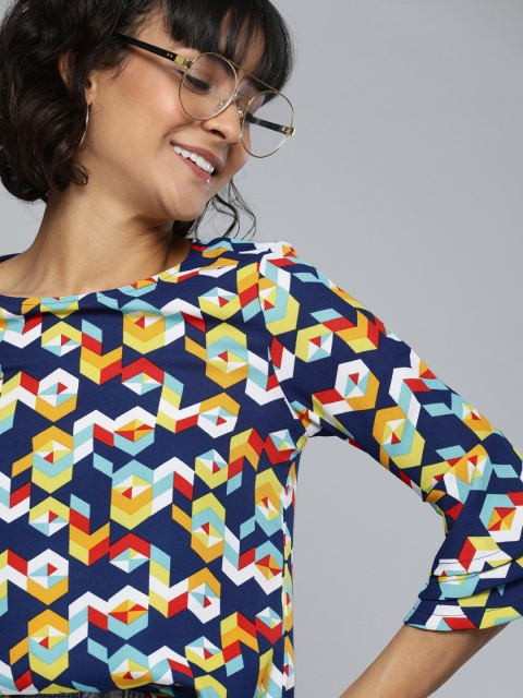 

HERE&NOW Women Blue Geometric Printed Top